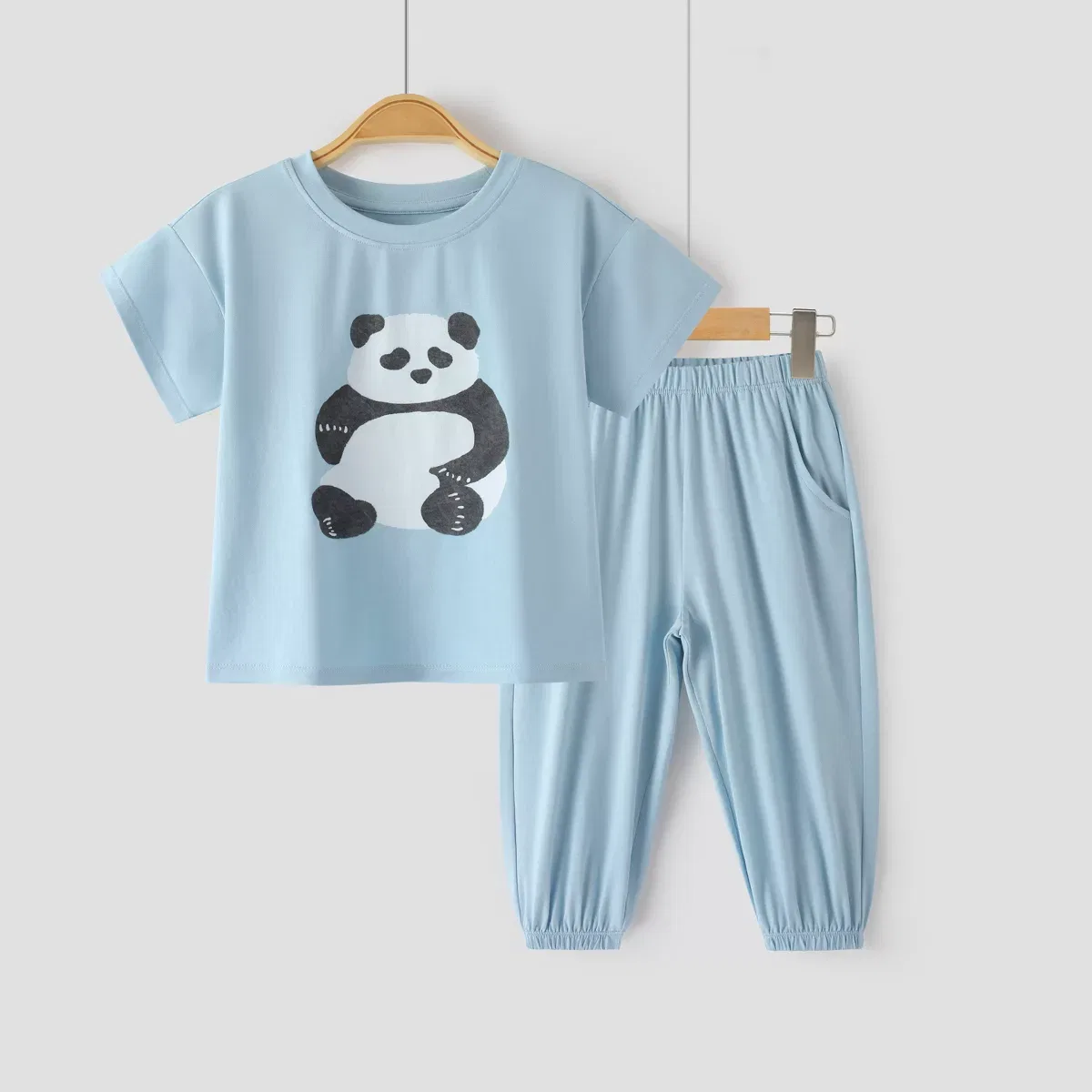 Детский комплект футболки и шорт с принтом Panda Laimi Bloom, Blue — фото 3