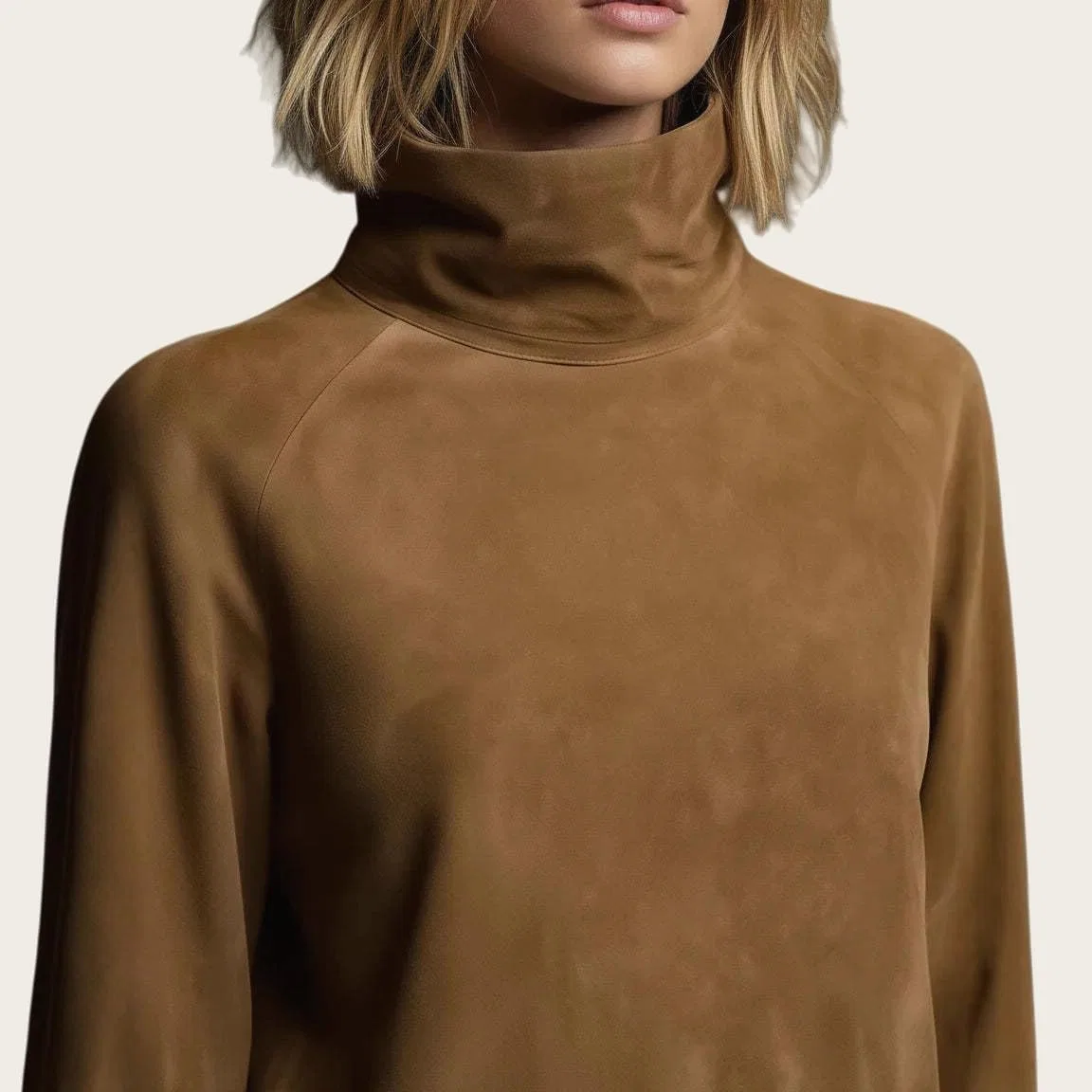 Женское мини-платье с высоким воротником из искусственной замши Vintage, Army Green — фото 3