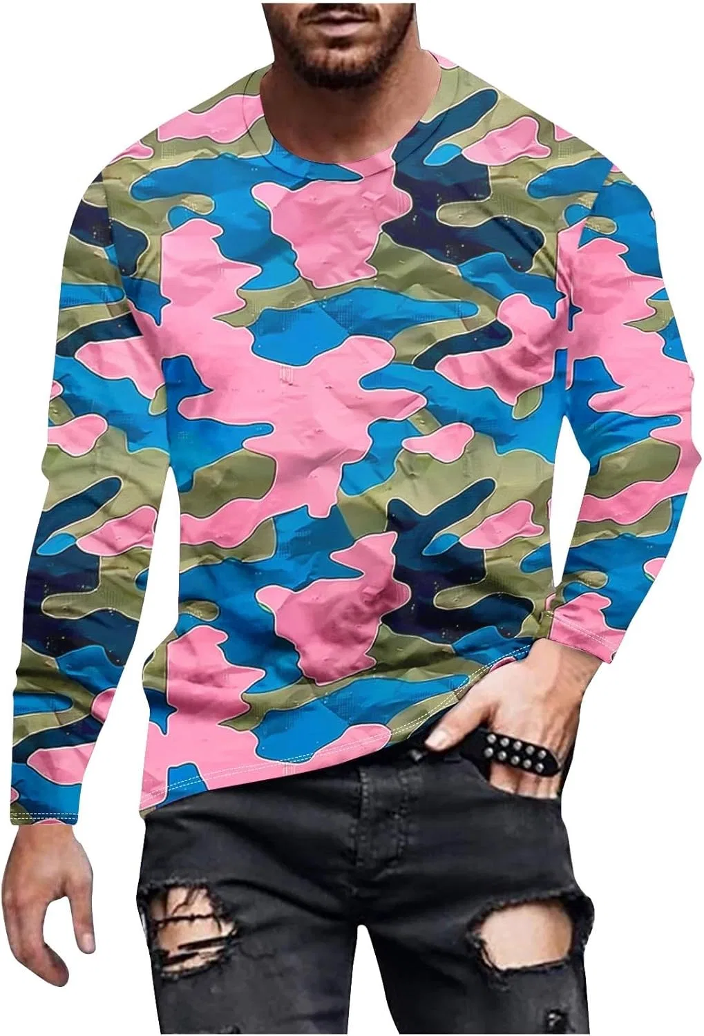 Мужская свободная футболка с камуфляжным принтом Long Sleeve, Multicolor
