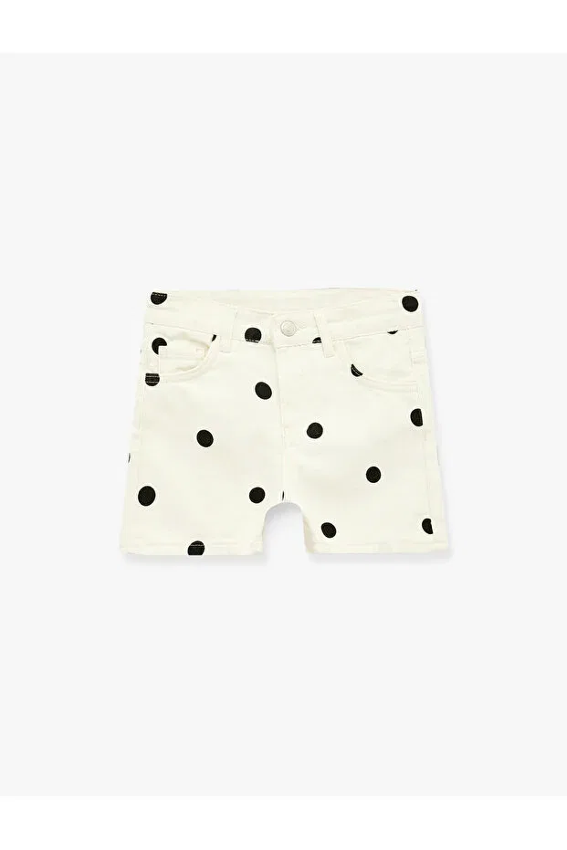 Детские шорты для девочек джинсовые в горошек Koton, Ecru Patterned — фото 3