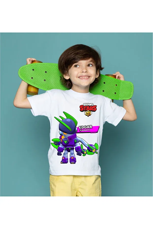 Детская футболка с принтом Brawl Stars Edgar Unisex Kids T-Shirt with Different Costume Options Home, White3