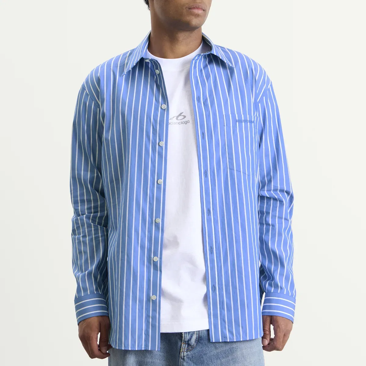 Мужская рубашка с полосатым принтом Stripe Regular Fit Shirt Balenciaga, Blue/White — фото 2