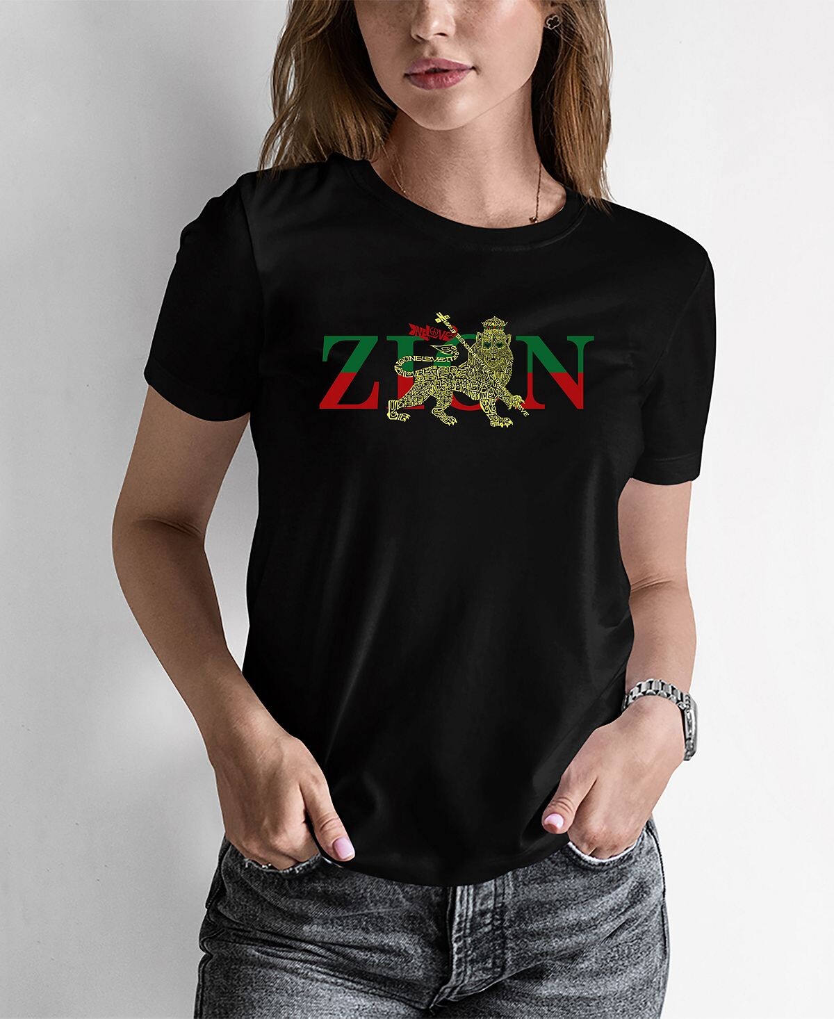 

Женская футболка word art zion one love LA Pop Art, черный