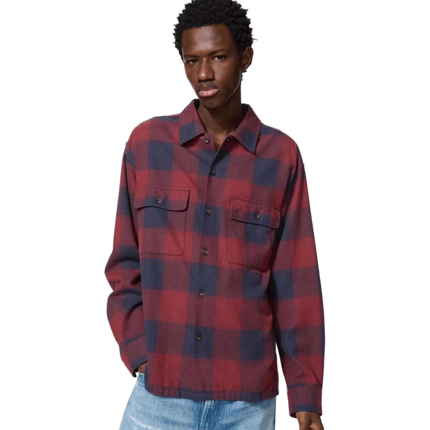 Мужская рубашка с воротником прямого кроя 18 Dark Red UNIQLO, Dark Red — фото 4