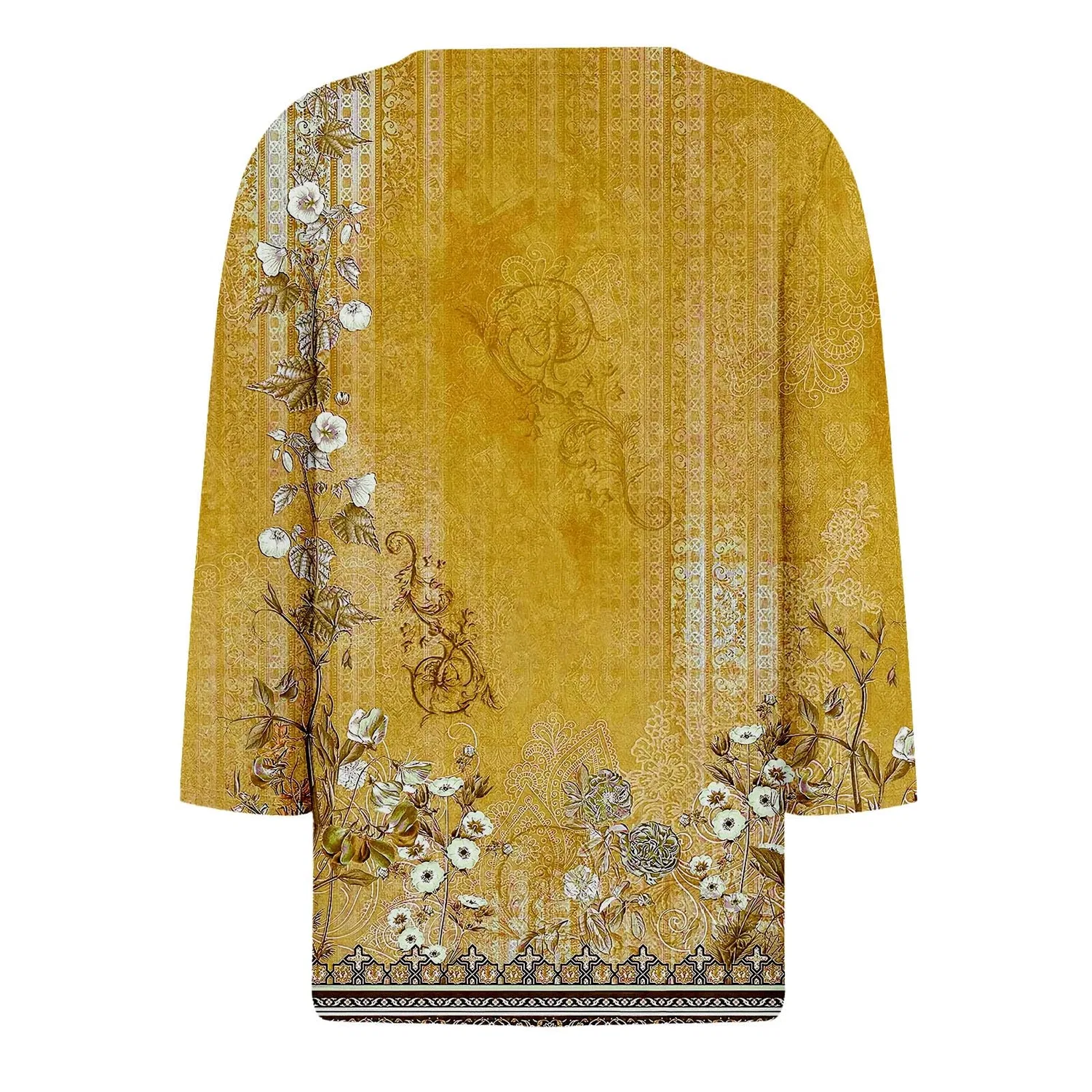 Женская блуза с принтом Women Blouses 3/4 Sleeve V Neck Casual Elegant Summer Boho Floral Print Blouses, 32#oro — фото 4