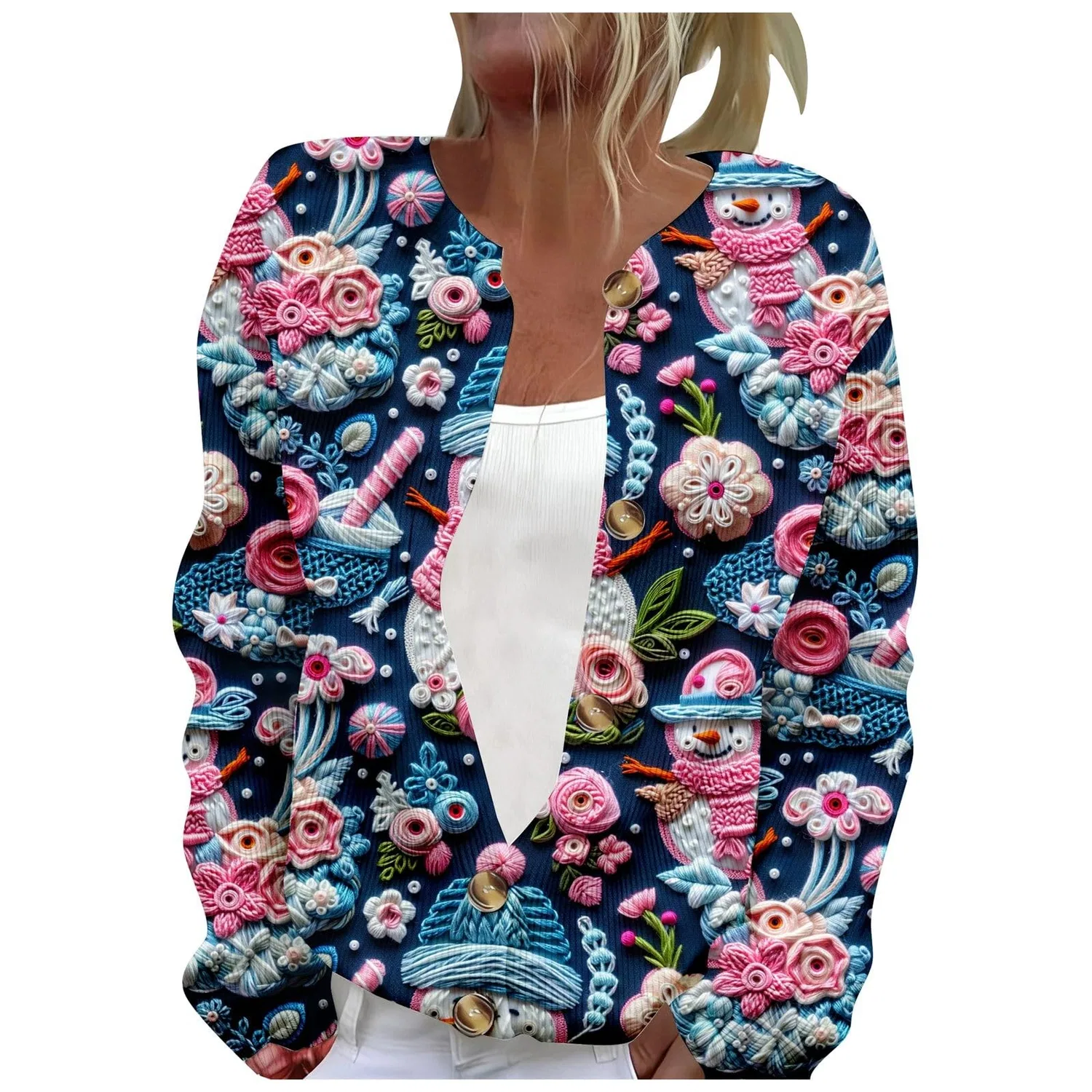 Женский кардиган с принтом Elegante cardigan casual con stampa e abbottonatura, Blu N. 16