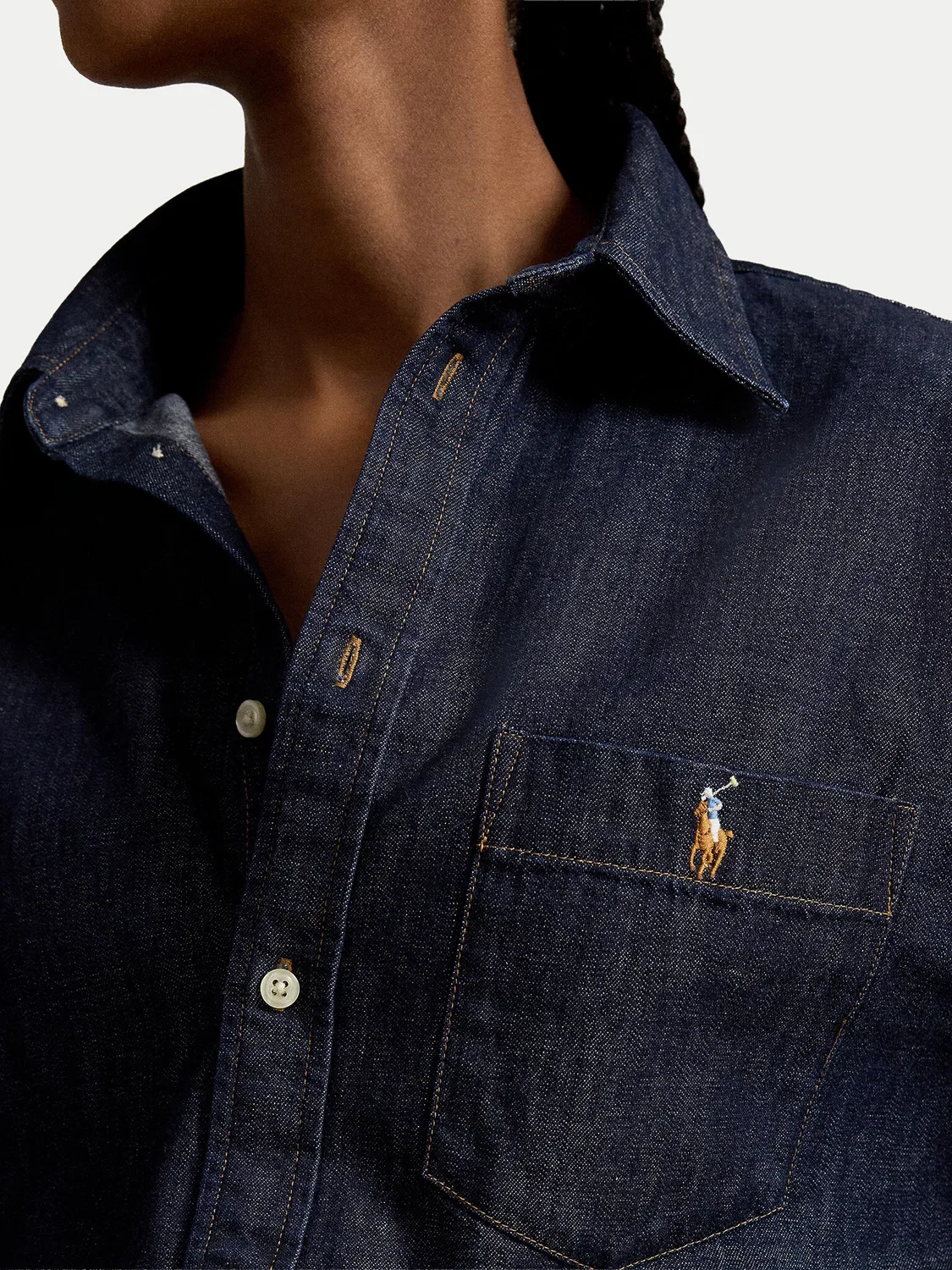 Женская джинсовая рубашка стандартного кроя Polo Ralph Lauren, темно-синий — фото 4