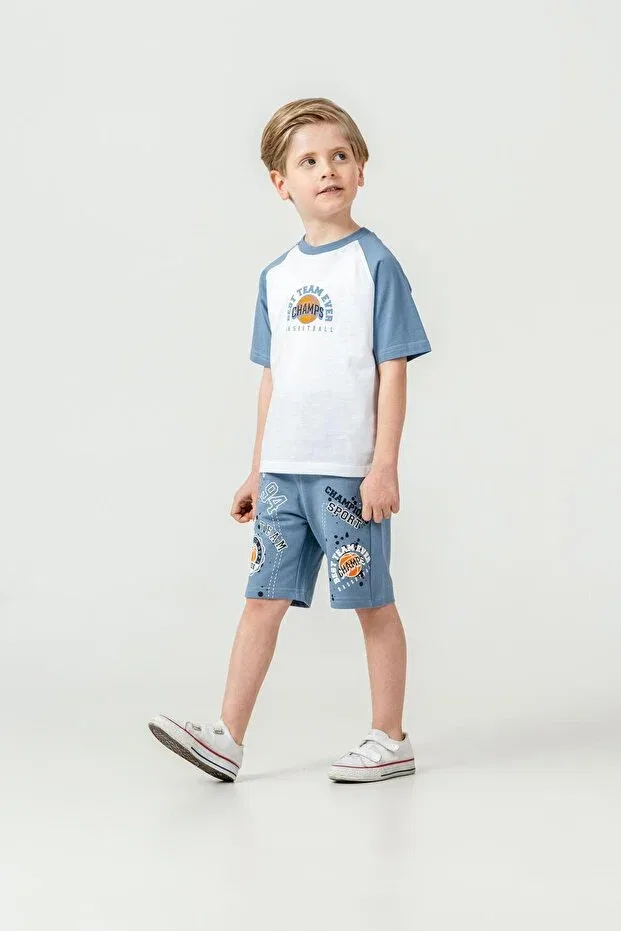 Детский комплект для мальчиков с принтом Best Team Ever Basketball Champs Mışıl Kids, Element Blue — фото 4