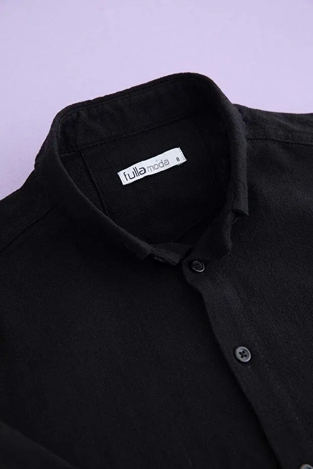 Детская рубашка для мальчиков льняная с длинным рукавом Fulla Moda, Black — фото 3