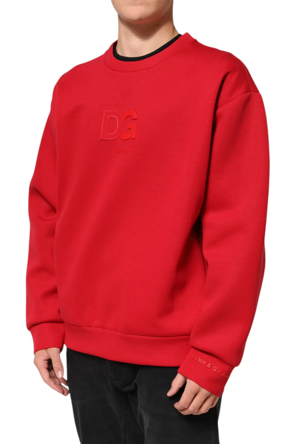 Мужской свитшот с вышитым логотипом DG Crew Neck Sweatshirt Dolce & Gabbana, Red — фото 3