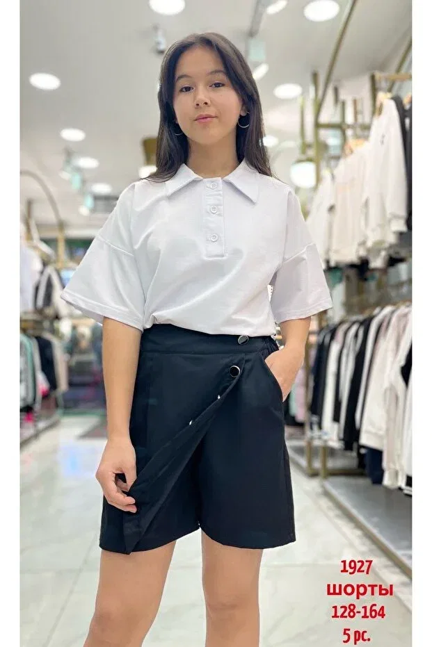 Детские шорты для девочек с высокой талией Minimoda Kids, Black — фото 3