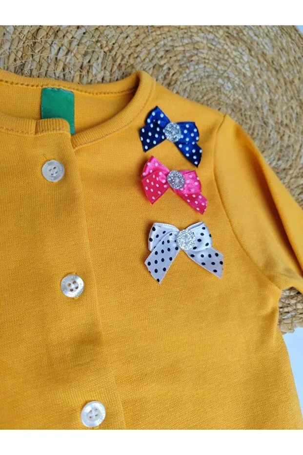 Детское платье-кардиган для девочек с принтом Girl'S Orange Button Detailed Cardigan Sweatshirt Moda Rüyası, Orange — фото 2