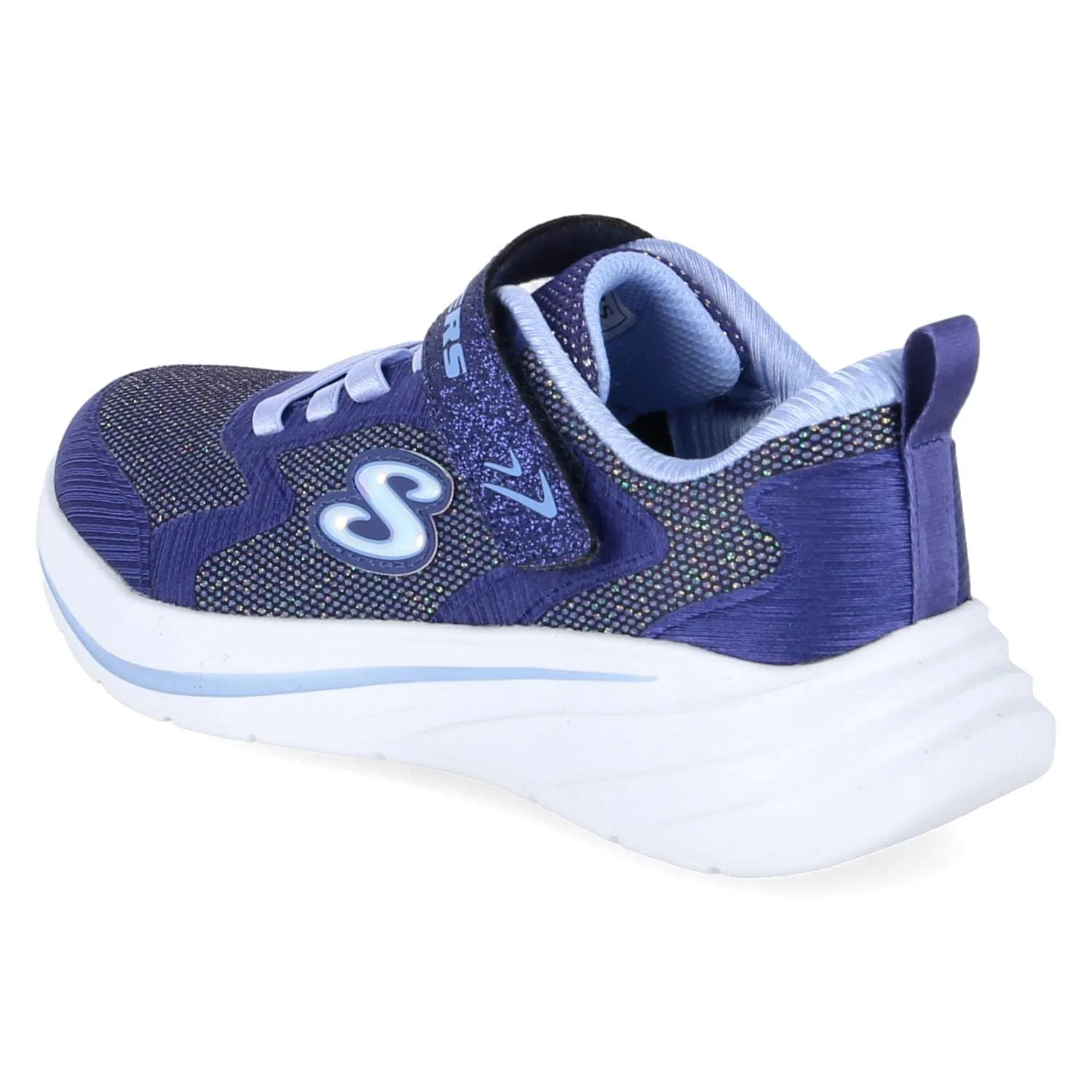 Детские кроссовки для девочек с адаптивной застежкой Wave 92 Skechers, Navy Textile Light Blue Trim — фото 4