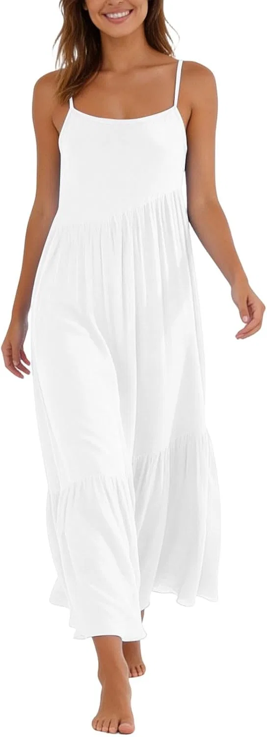 Женское летнее свободное платье макси с открытой спиной, White