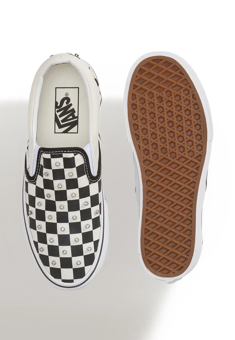 Классические слипоны Stackform унисекс - кроссовки Vans, Rhinestone Black/White — фото 3