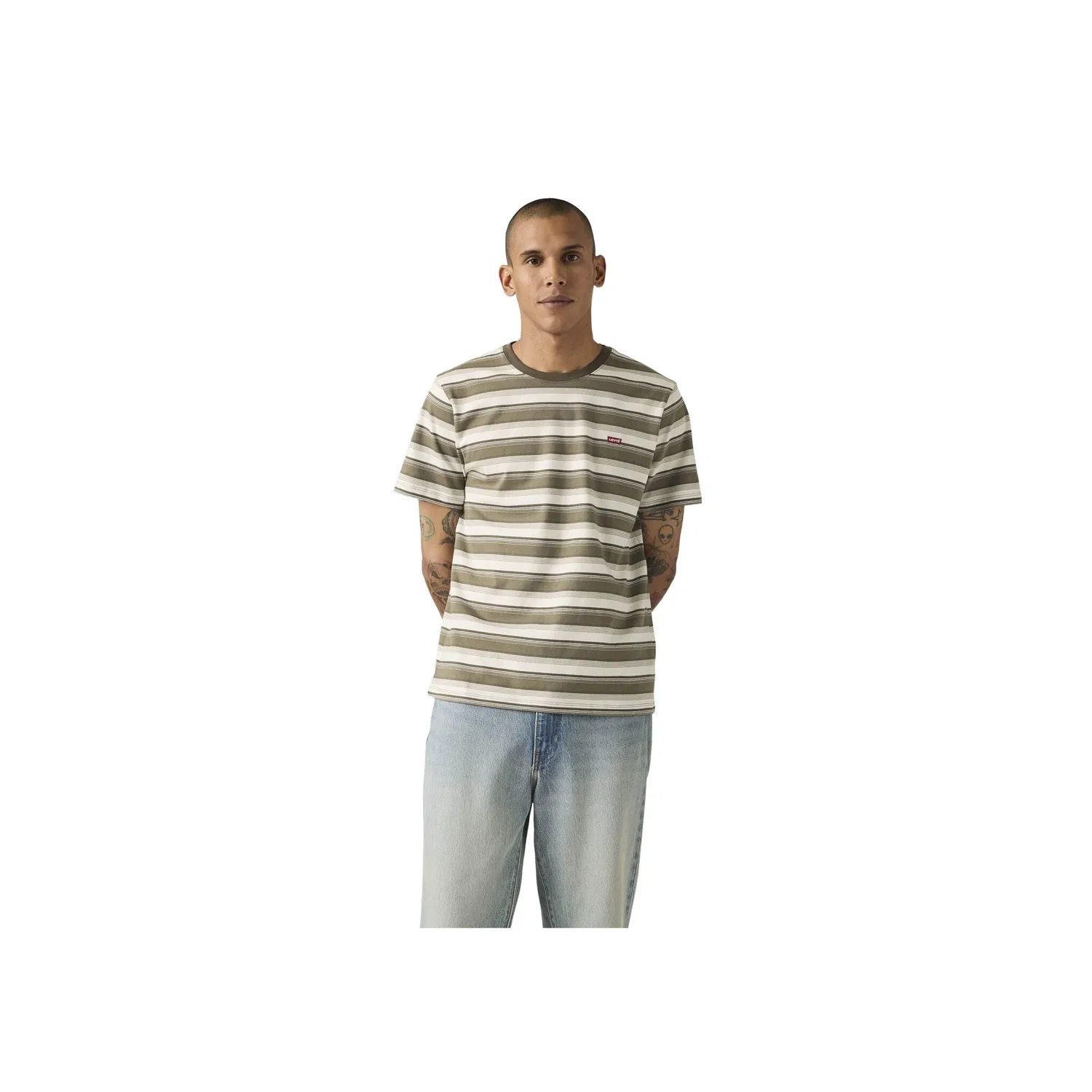 Мужская классическая хлопковая футболка Levi's, Beige Stripe — фото 3