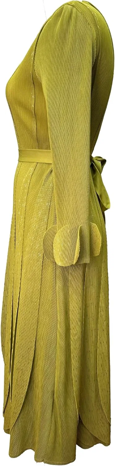 Женское плиссированное платье с золотым тиснением, Light Green — фото 4