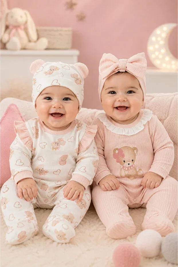 Детский комбинезон для девочек хлопковый с принтом Basics My Babies Label, Light Pink — фото 3