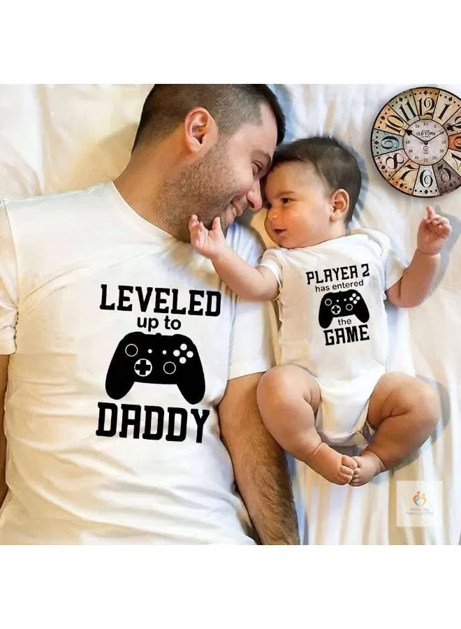 Комплект футболка и боди-комбинезон с принтом Leveled Up to Daddy Player Two Entered Game Matching Family Outfits, черный
