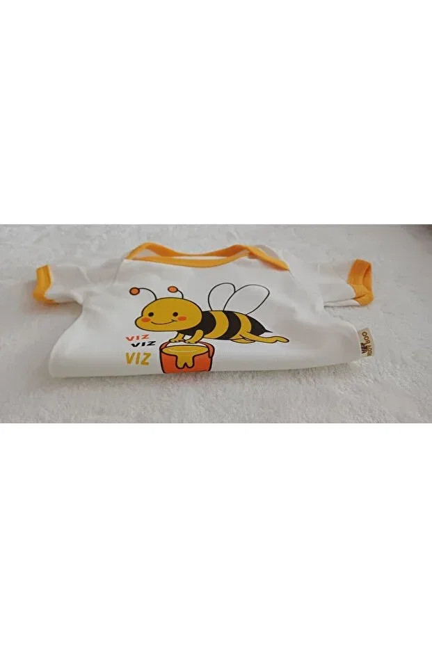 Детское боди для новорожденных с принтом Pack of 2 100% cotton organic printed unisex girls boys snapback bodysuit bee-panda Kiddy Boo, White-Yellow — фото 3