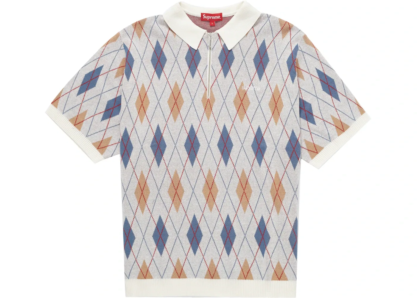 Мужское поло Supreme Argyle Zip Polo, White