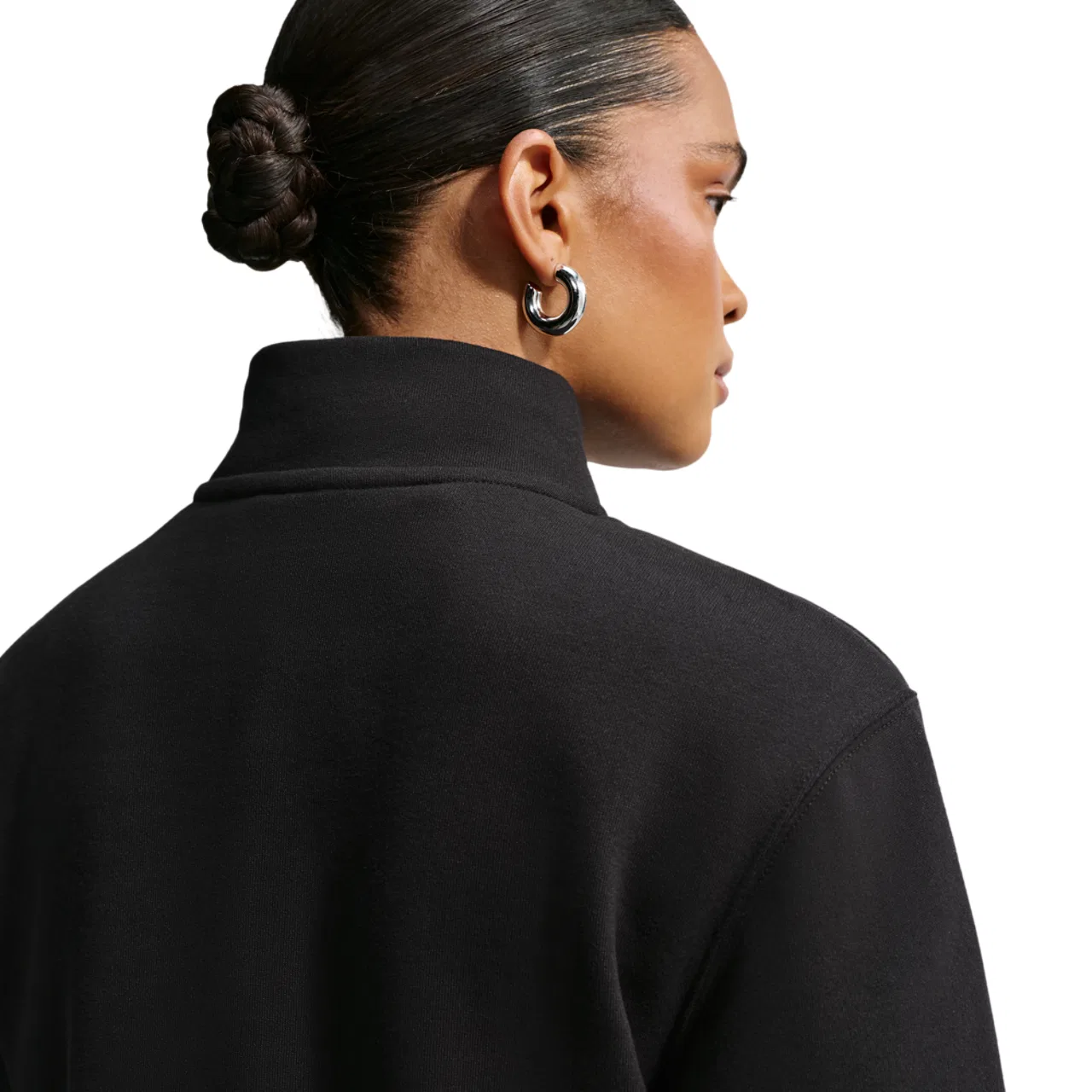 Женская флисовая толстовка на молнию средней плотности Nike Studio Fleece Midweight Quarter Zip, Total Black/Sail — фото 2