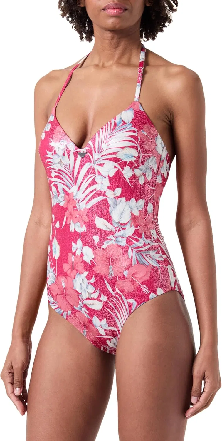 Женский цельный купальник с цветочным принтом Emporio Armani, Hibiscus Print/Cherry