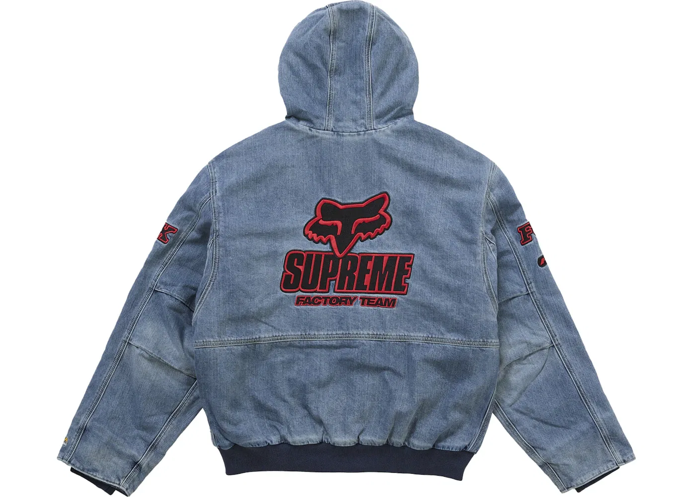 Мужская куртка с капюшоном джинсовая Supreme Fox Racing Jacket, Denim — фото 3