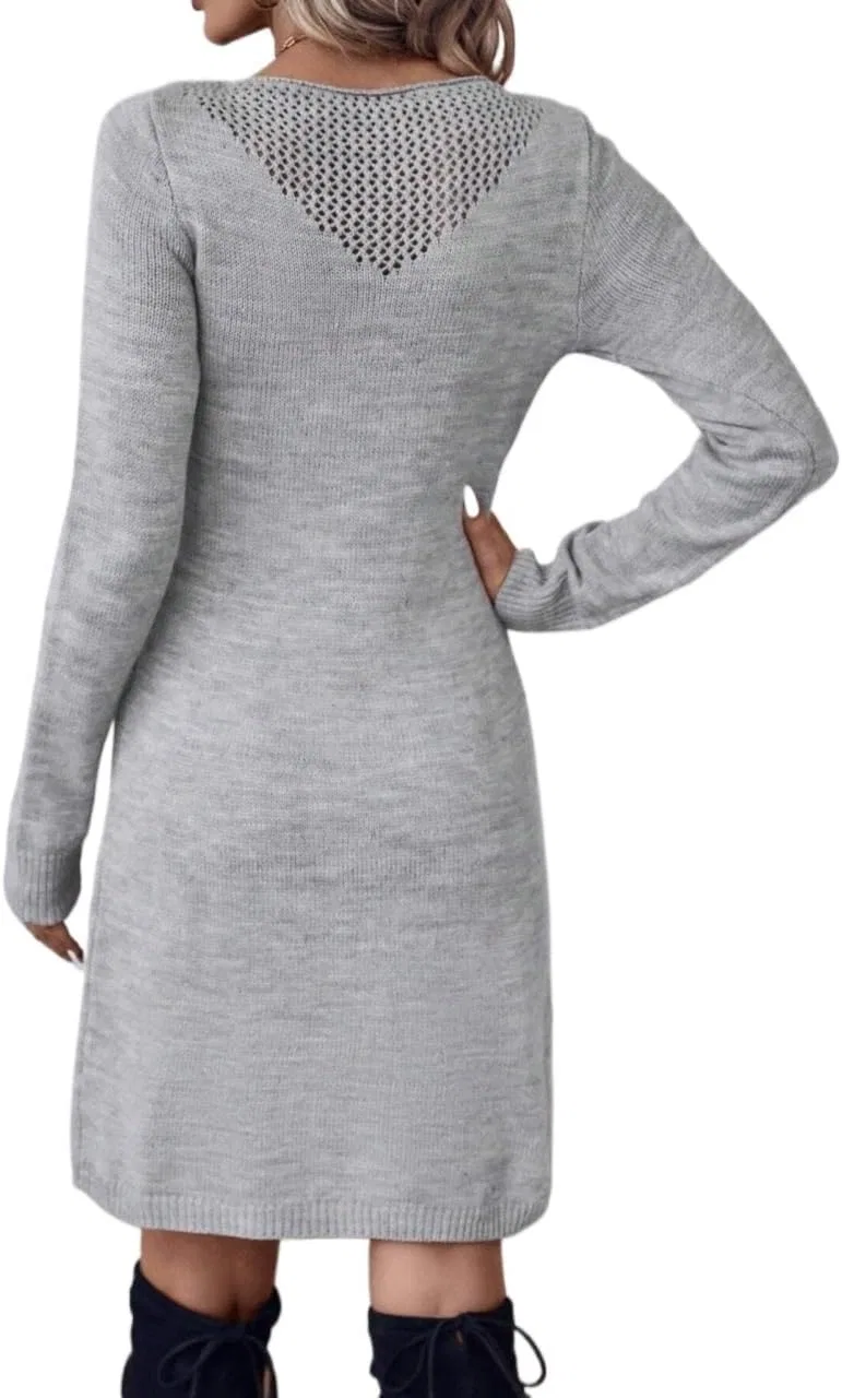 Женское трикотажное платье-свитер с круглым вырезом, Light Grey — фото 3