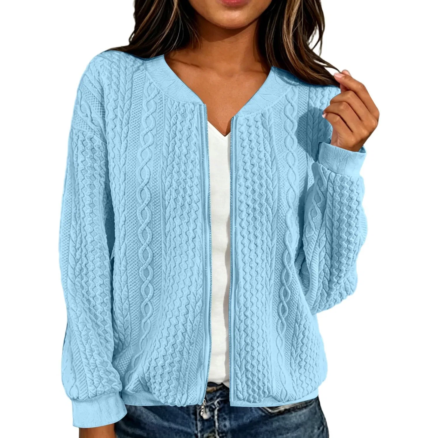 Женское короткое пальто с длинным рукавом из жаккарда, Cielo blu