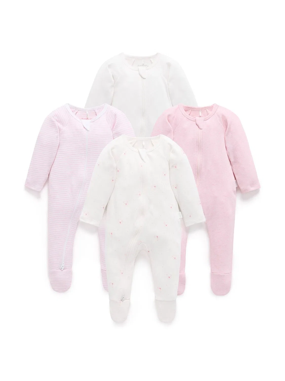 Комплект из 4 боди-слипов Purebaby Pale Pink Bear, Pale Pink Bear