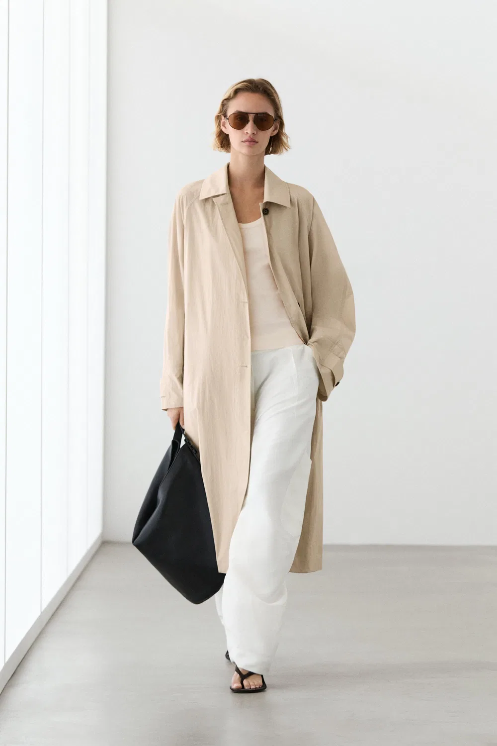 Tренч Massimo Dutti Long Flowing Coat, бежевый