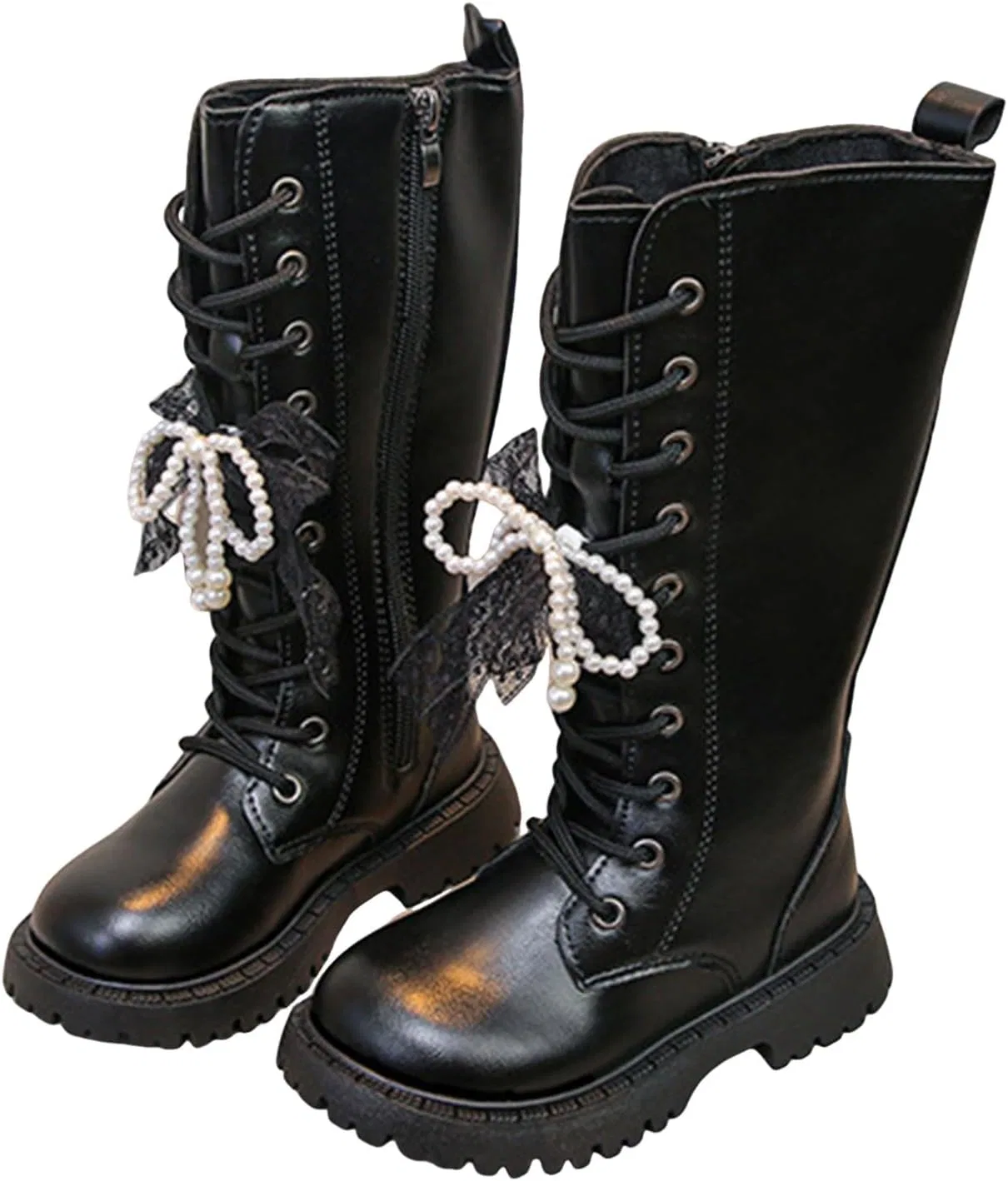 Детские ботинки на шнуровке с молнией, модель Combat Boots, Black