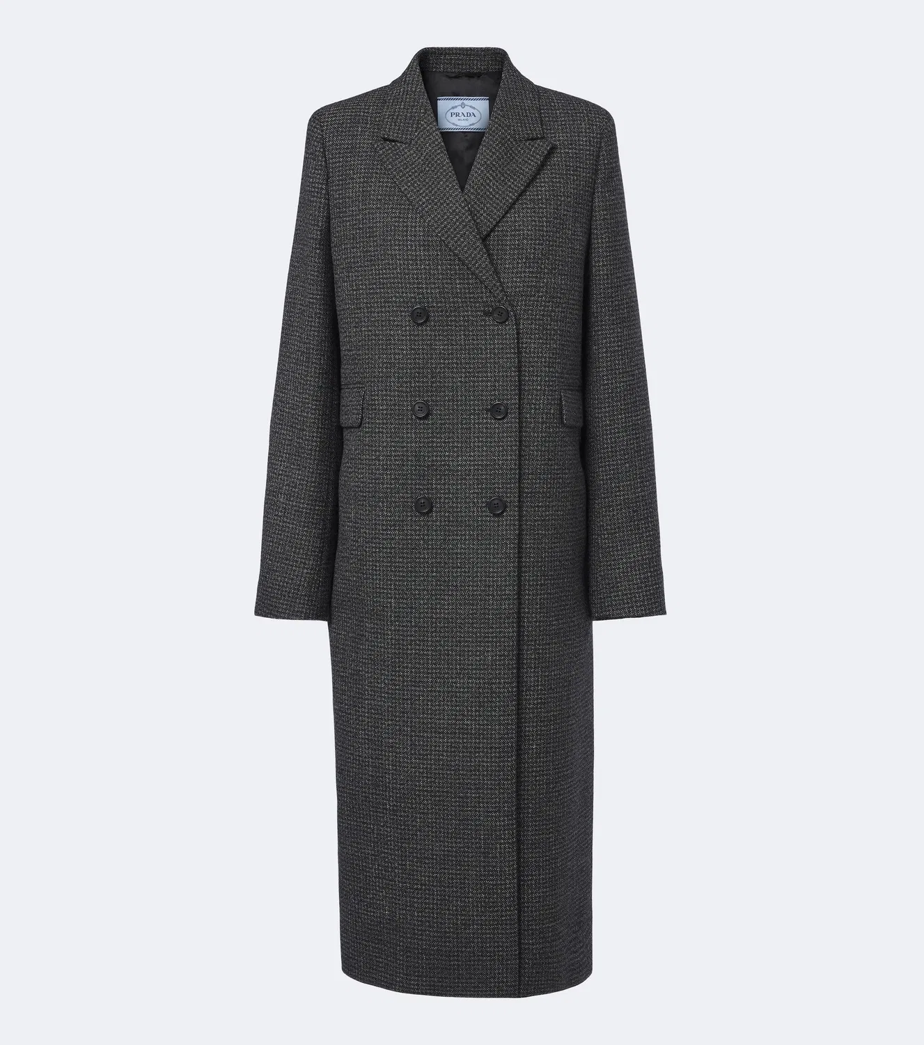 Пальто двубортное из шерсти Prada, черный