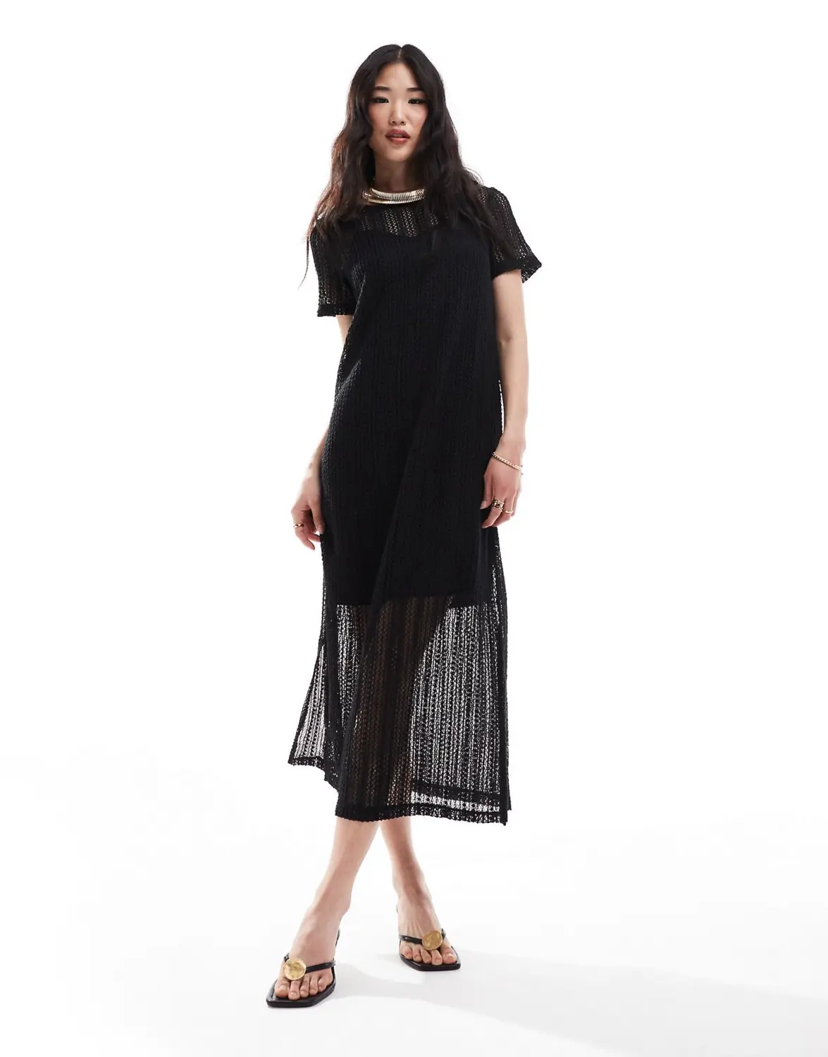 

Платье-футболка Vila Crochet Maxi, черный