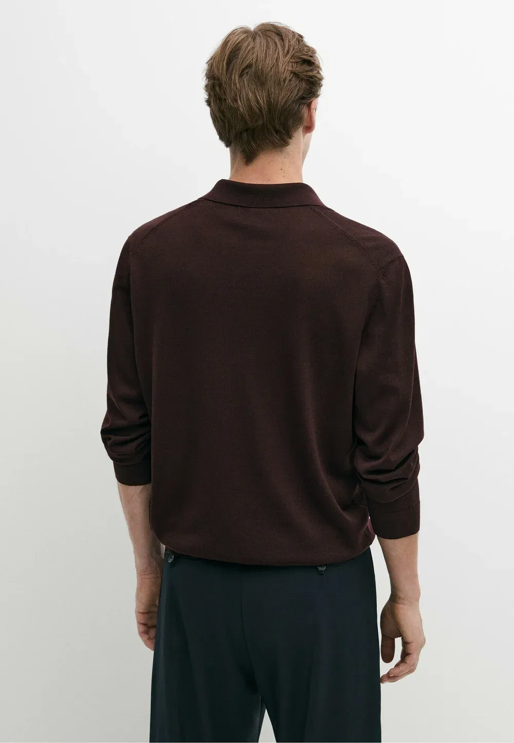 Вязаный поло-свитер из 100% мериносовой шерсти - рубашка поло Massimo Dutti, Bordeaux — фото 3