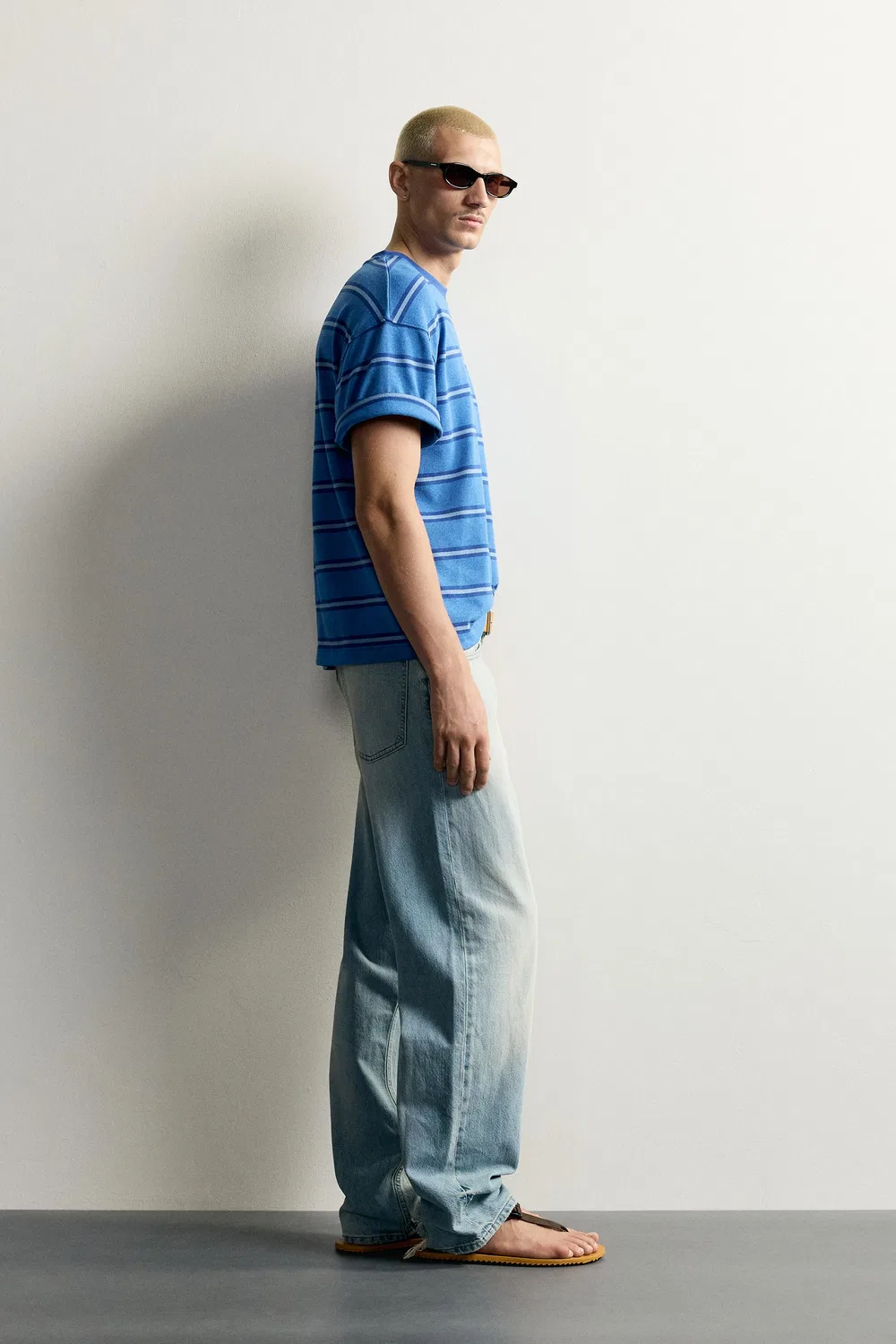 Футболка в полоску с жаккардовой вышивкой ZARA, Blue/Indigo — фото 4