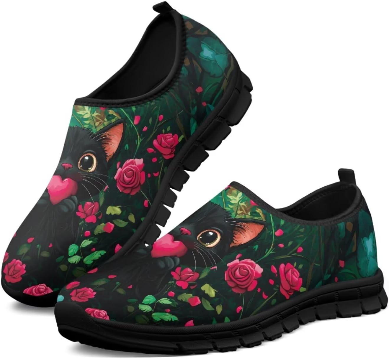 

Мужские слипоны Hsaiyjsp с принтом кошки, повседневные лоферы, обувь без шнурков, кроссовки для бега, дышащие кроссовки, черный/красный