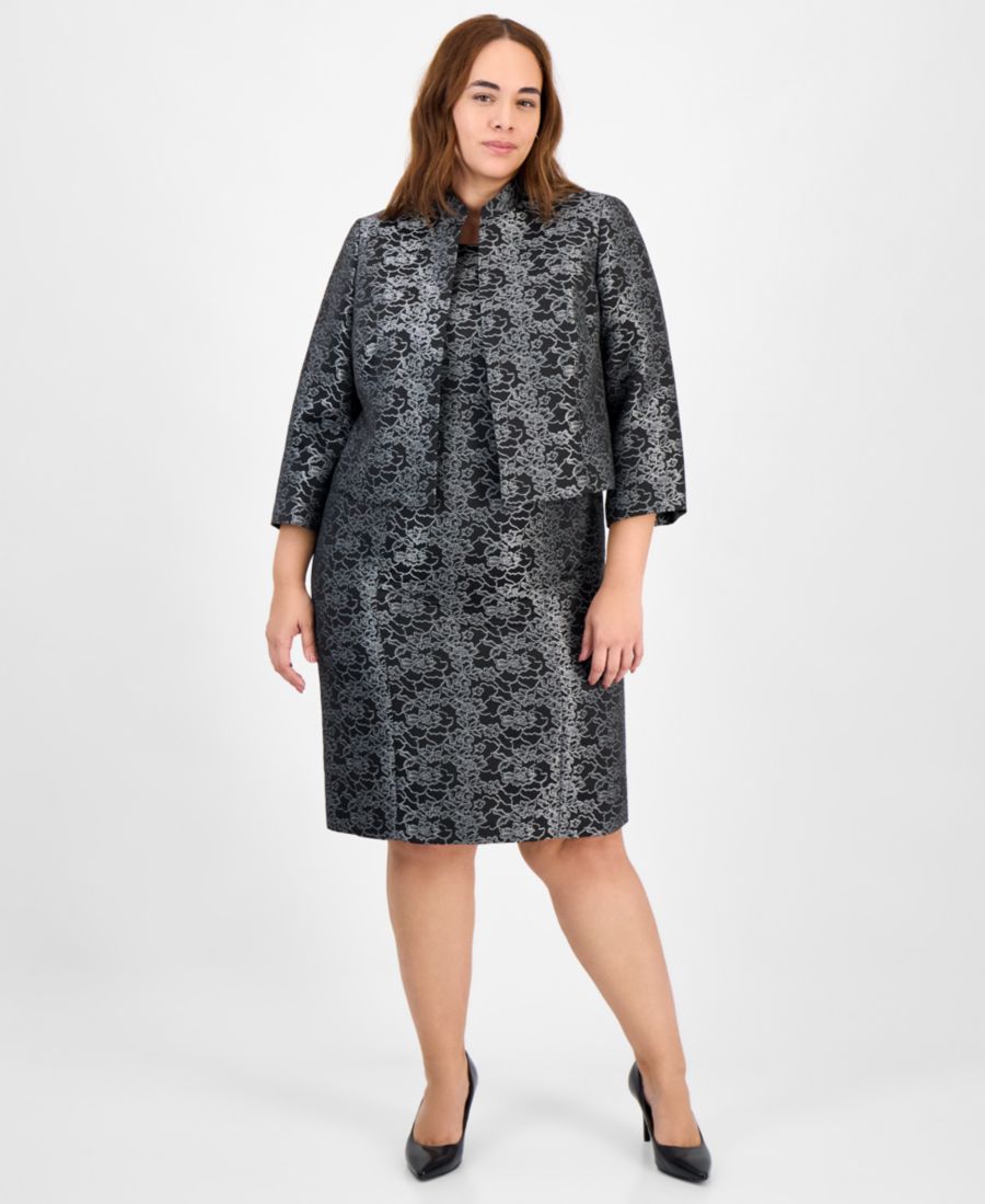 

Платье-костюм без рукавов с цветочным жаккардовым узором больших размеров Le Suit, Black Multi