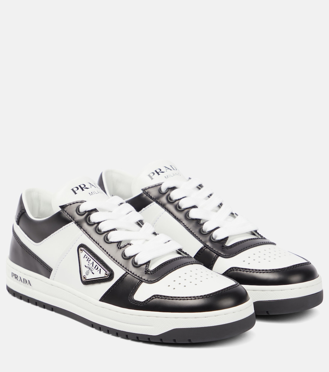 Кожаные кроссовки Logo Prada, Bianco+Nero