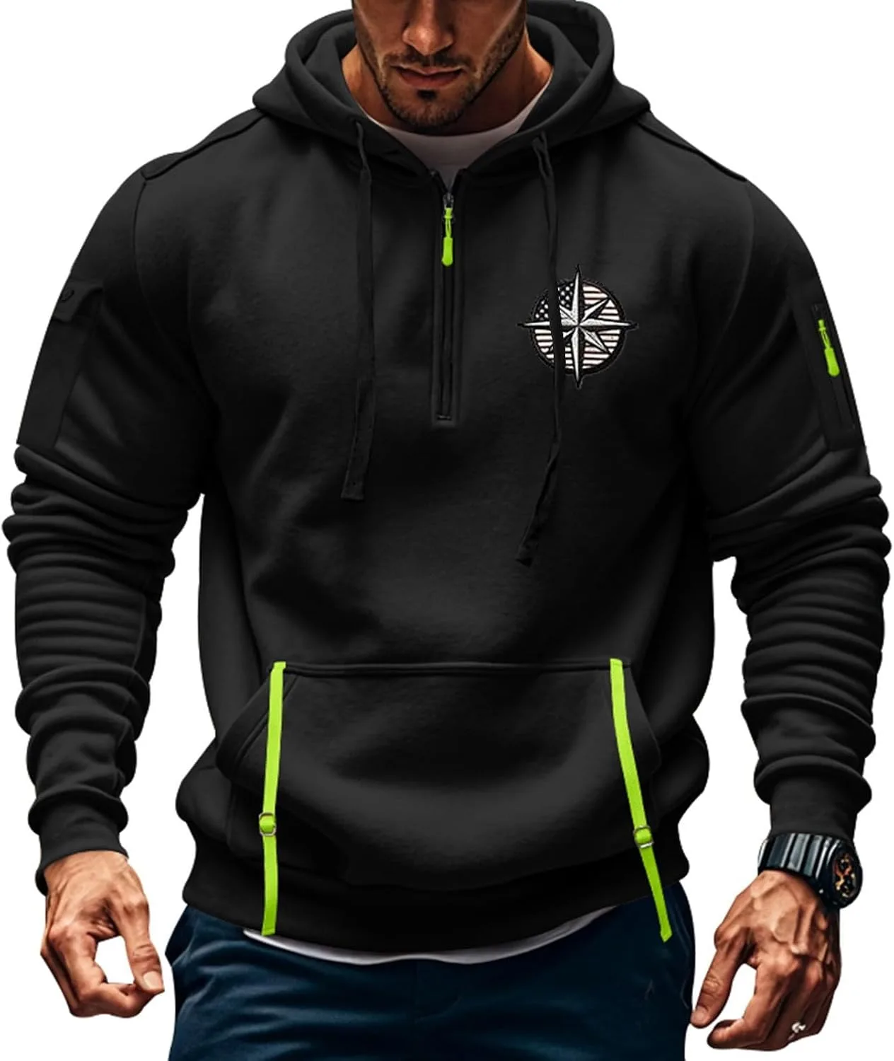 Толстовка с капюшоном Quarter Zip, мужская, оверсайз, флисовая, с карманами — фото 4