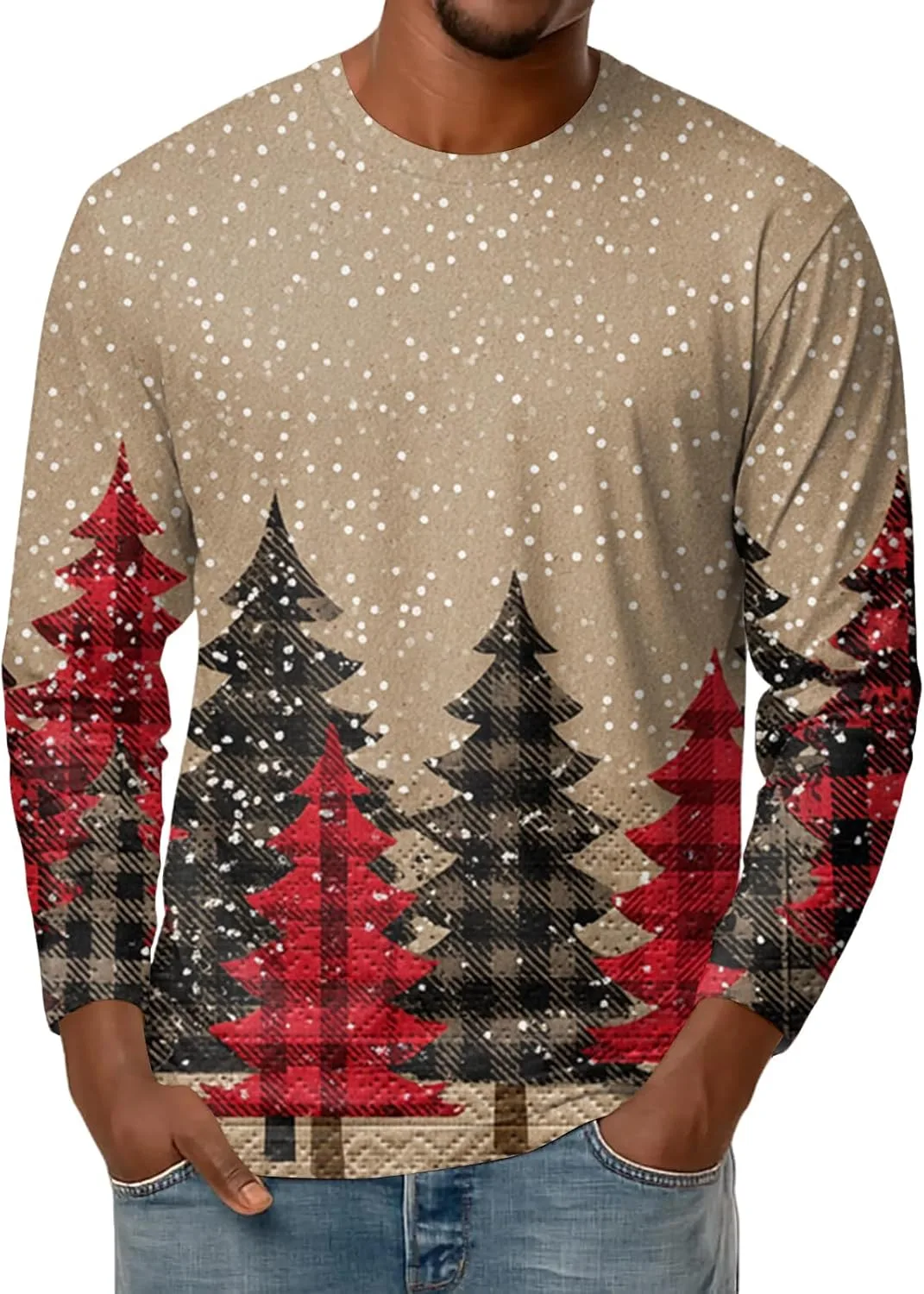 

Мужская рождественская футболка с длинными рукавами и принтом Hawaiian Santa FQZWONG