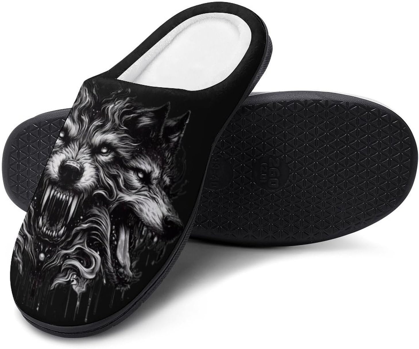 

Мужские уютные тапочки с памятью формы, повседневные теплые домашние шлепанцы, для использования дома и на улице с резиновой подошвой Yxhzyhy, Viking Wolf