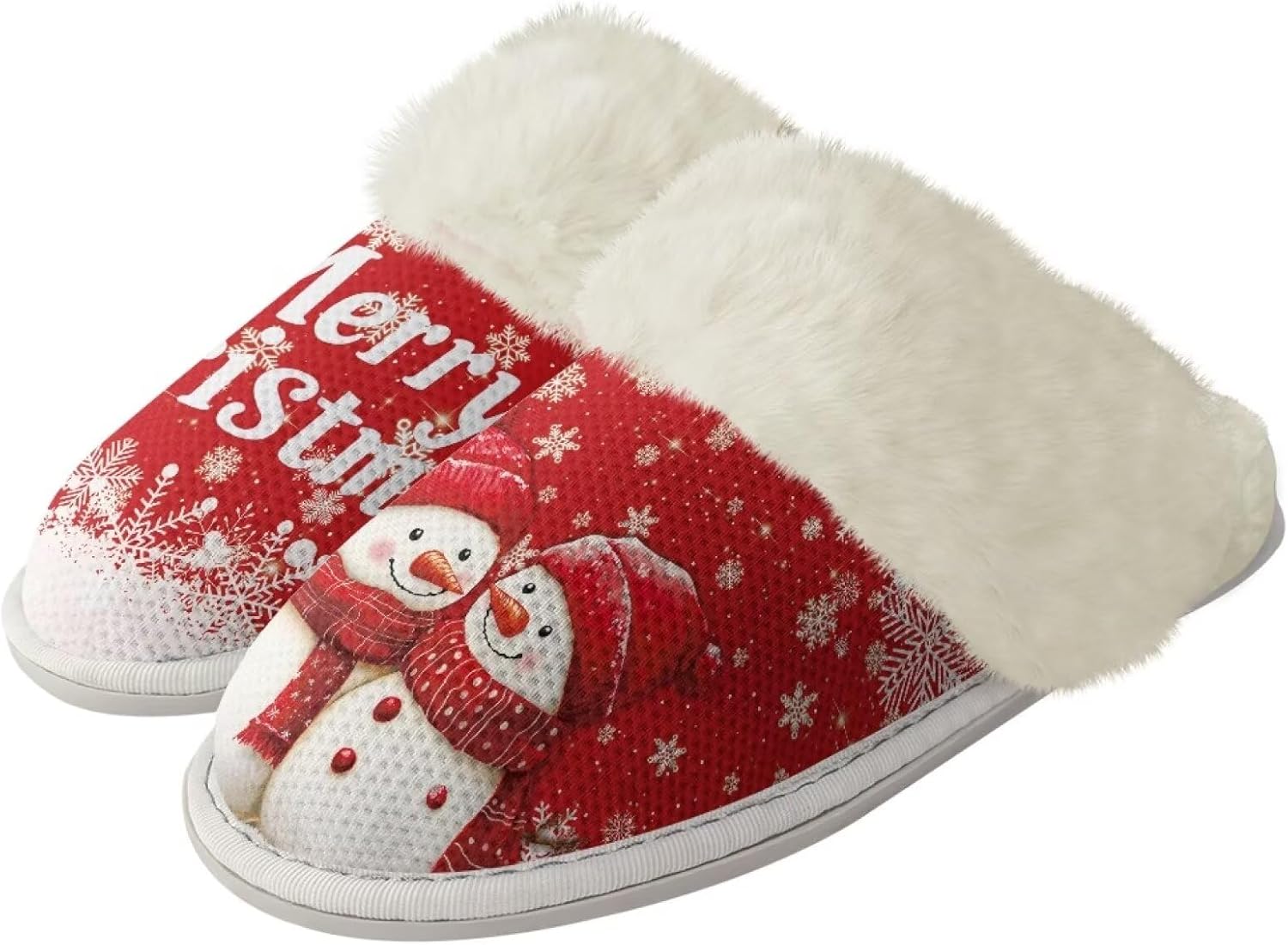 

Тапочки Srengjodk для женщин и мужчин, хлопковые фланелевые тапочки с меховой отделкой, домашние тапочки, рождественские тапочки для пары, размеры 36-47, Xmas Snowman Print