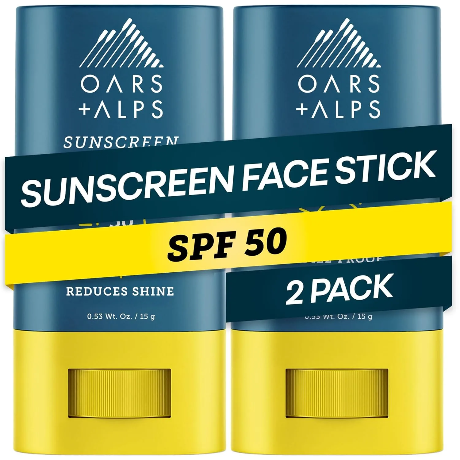Oars + Alps матовый стик для лица с SPF 50, водостойкий солнцезащитный ролл-он, без отдушек, 0,53 унции, 2 шт 30.06 г (2 шт.), Clear