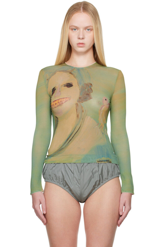 

Зеленая футболка с длинным рукавом «Дама с птицей» Simone Rocha