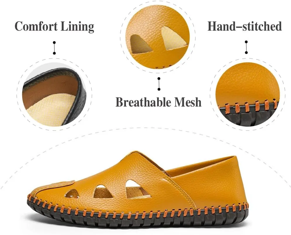 Лоферы кожаные Mens Genuine Leather Loafers, Желтый Asifn — фото 3