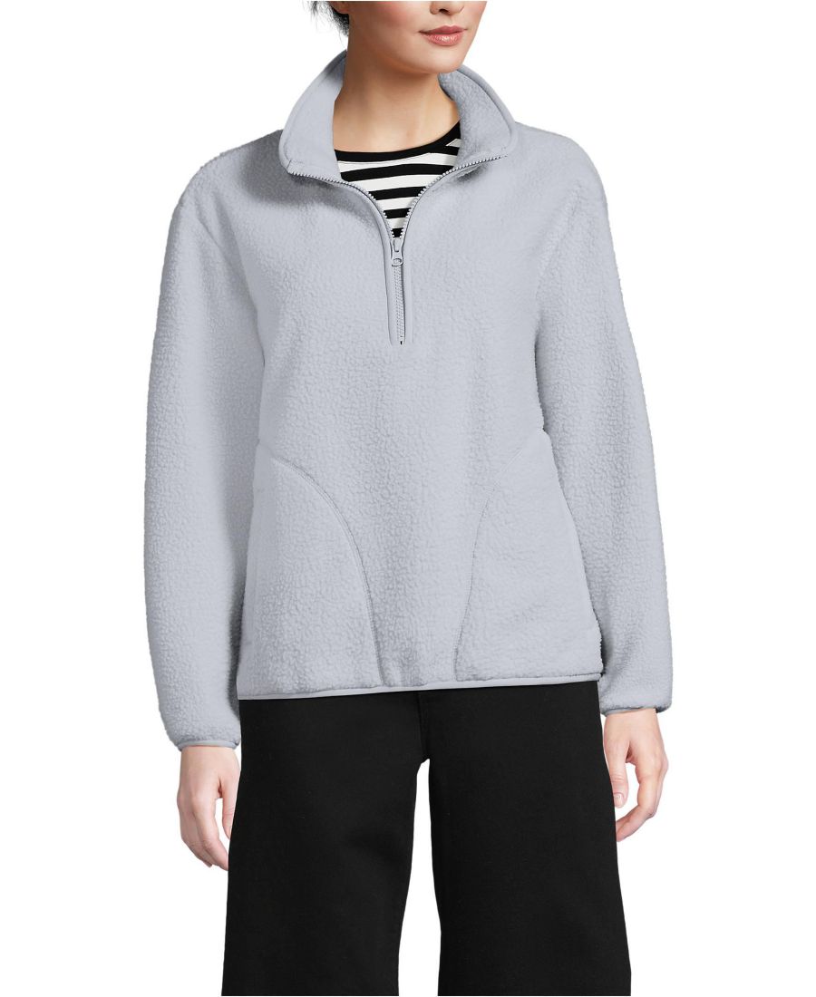 

Женская кофта-пуловер с застежкой-молнией до середины груди, из уютного флиса с высоким ворсом Lands' End, Pale gray