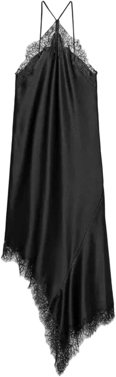 Женское атласное платье с кружевным подолом Irregular, Black