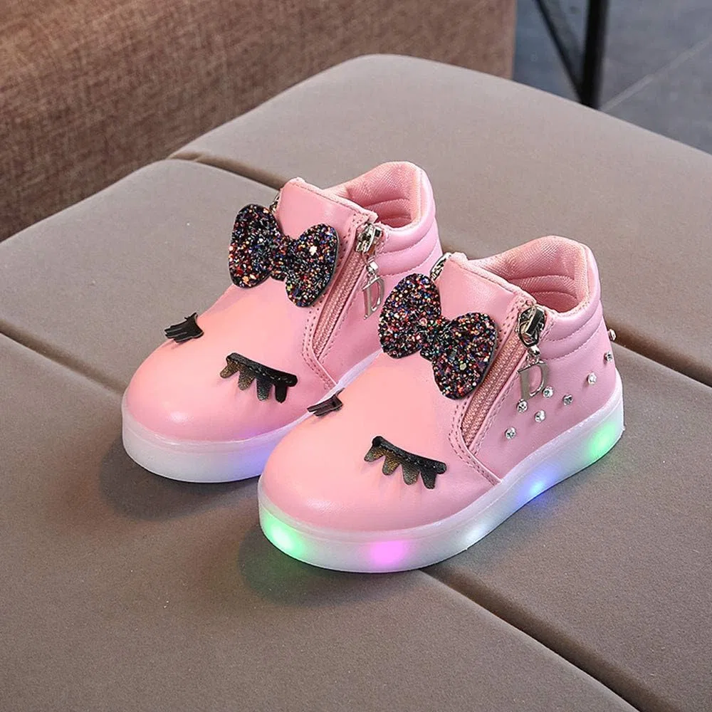 Детские кроссовки для девочек с подсветкой и стразами High Top Slip On, Pink — фото 3